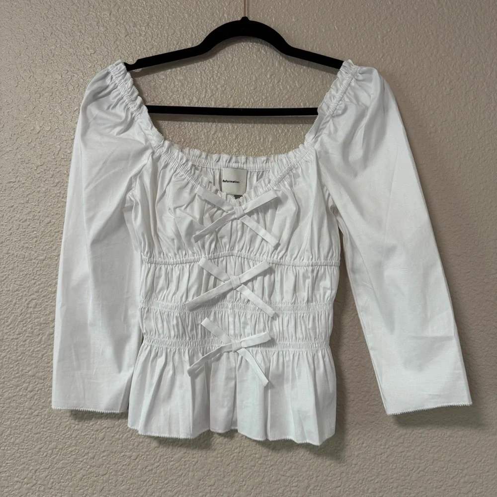 NWOT Reformation Lauryn Top White Cotton Cottagecore Milkmaid Coachella Top 6 - Picture 3 of 6
